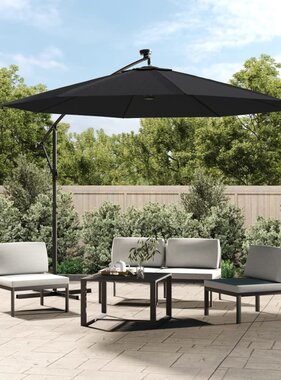 VidaXL Zweefparasol met LED en stalen paal 300 cm zwart
