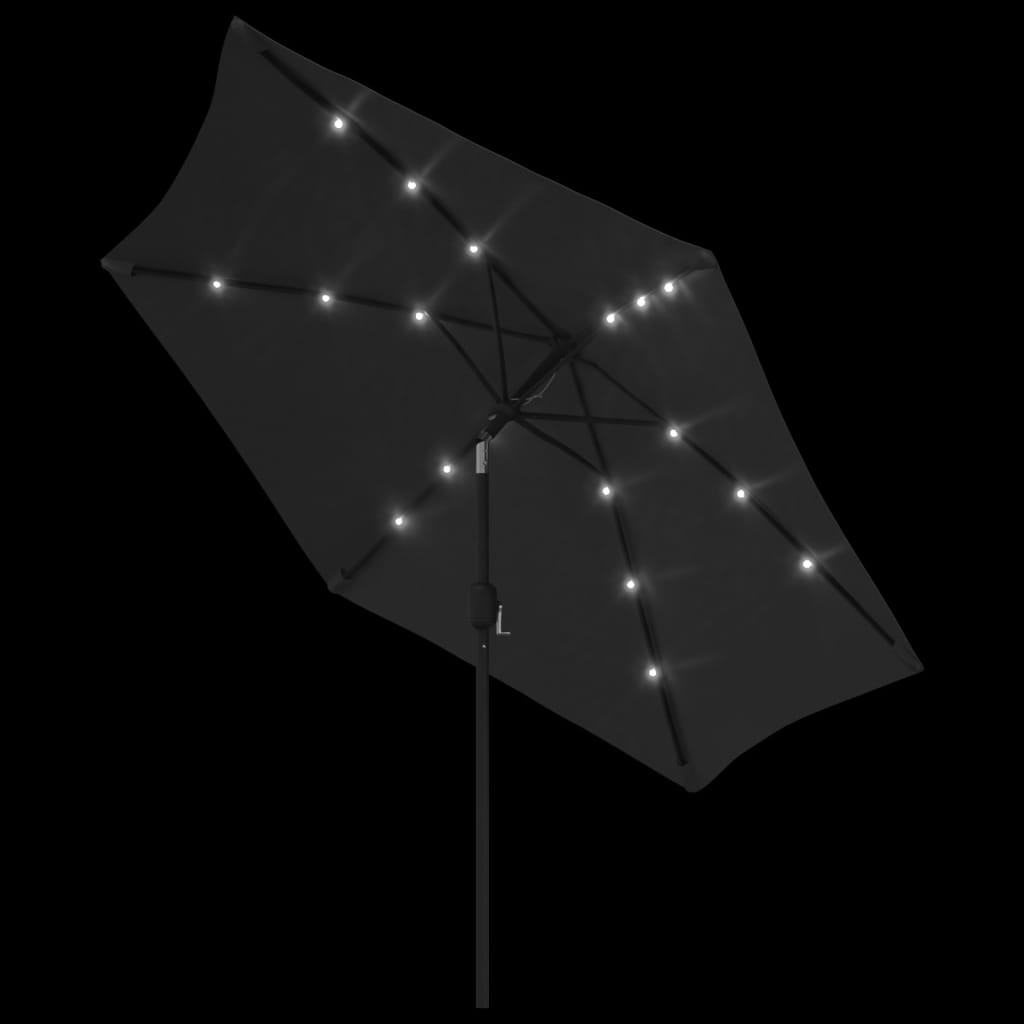 VidaXL Parasol met LED-verlichting en stalen paal 300 cm zwart