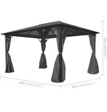 VidaXL Prieel met gordijn 400x300 cm aluminium antracietkleurig