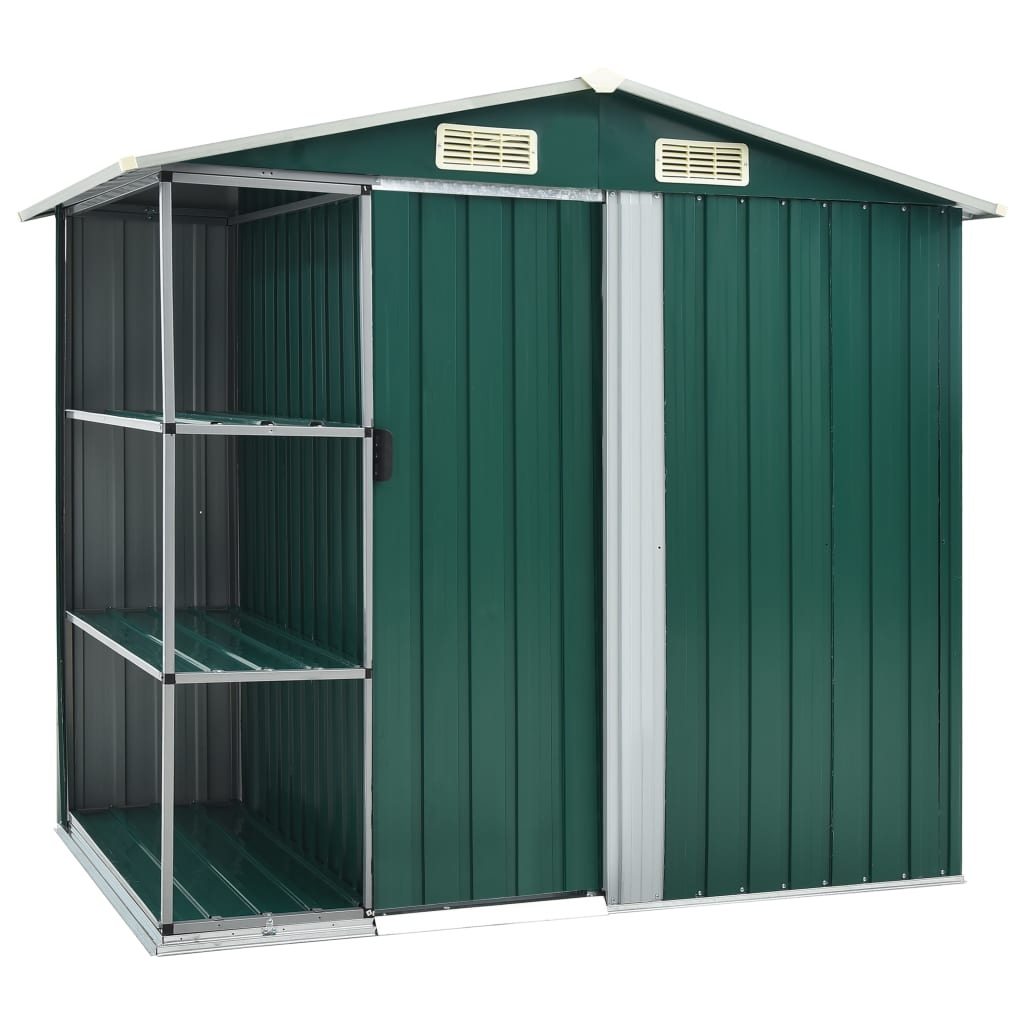 VidaXL Tuinschuur met rek 205x130x183 cm ijzer groen