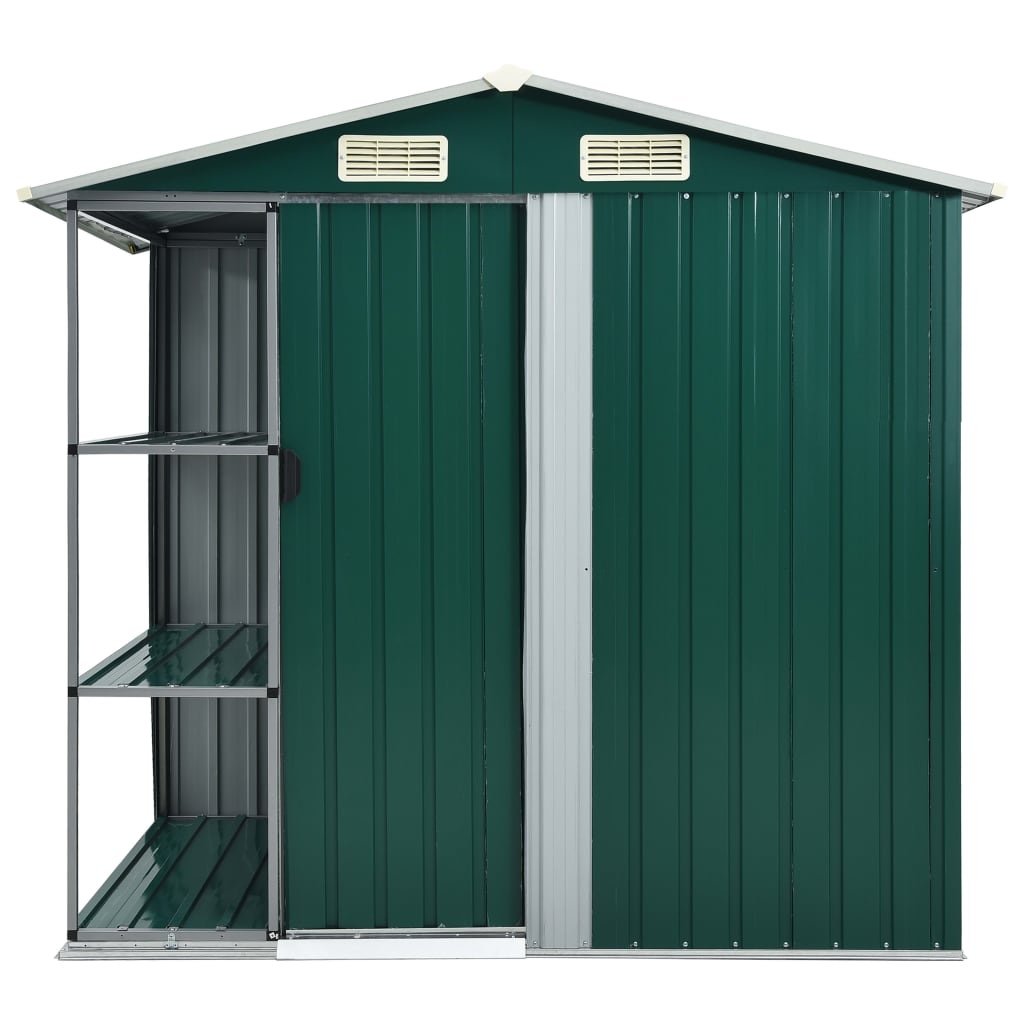 VidaXL Tuinschuur met rek 205x130x183 cm ijzer groen