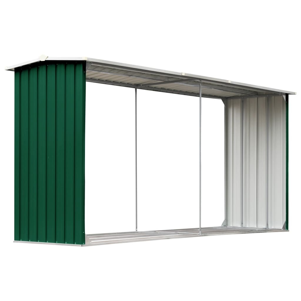 VidaXL Haardhoutschuur 330x92x153 cm gegalvaniseerd staal groen
