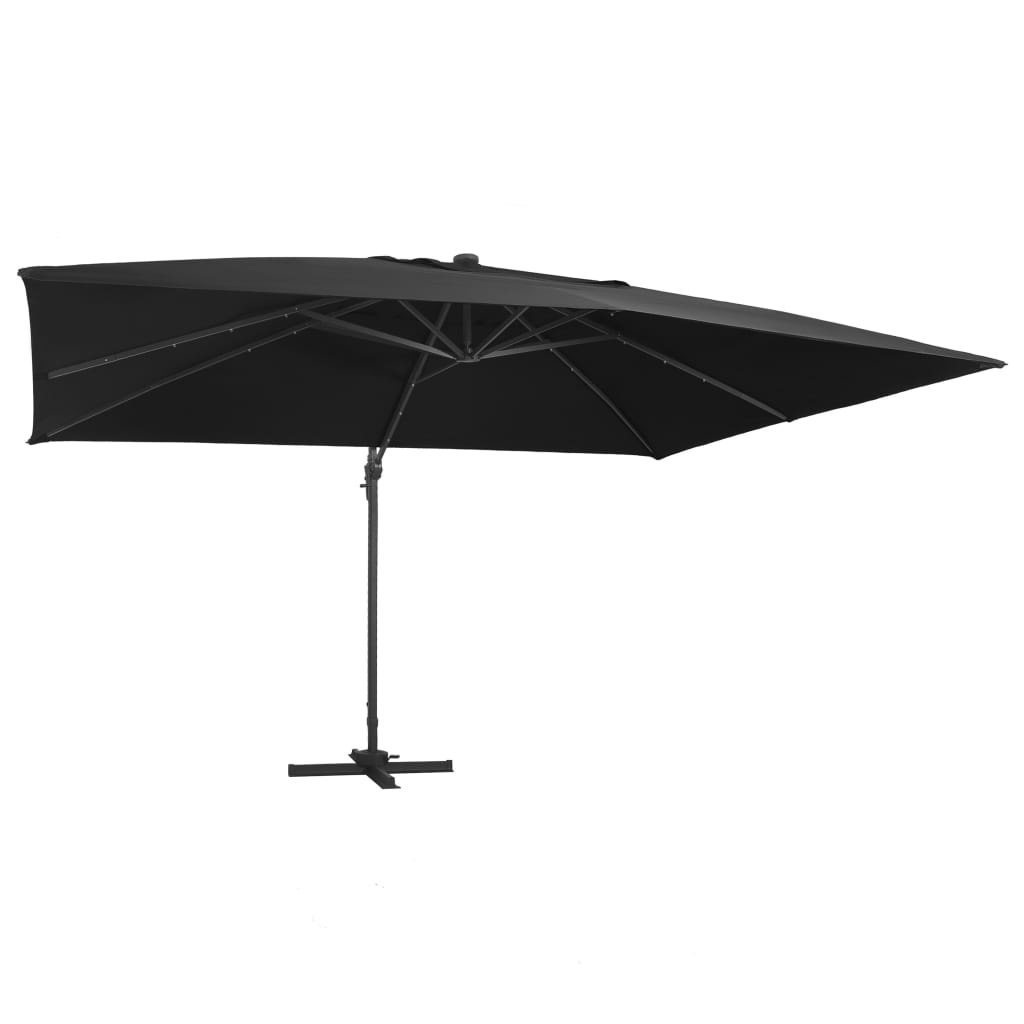 VidaXL Zweefparasol met LED-verlichting en paal 400x300 cm zwart