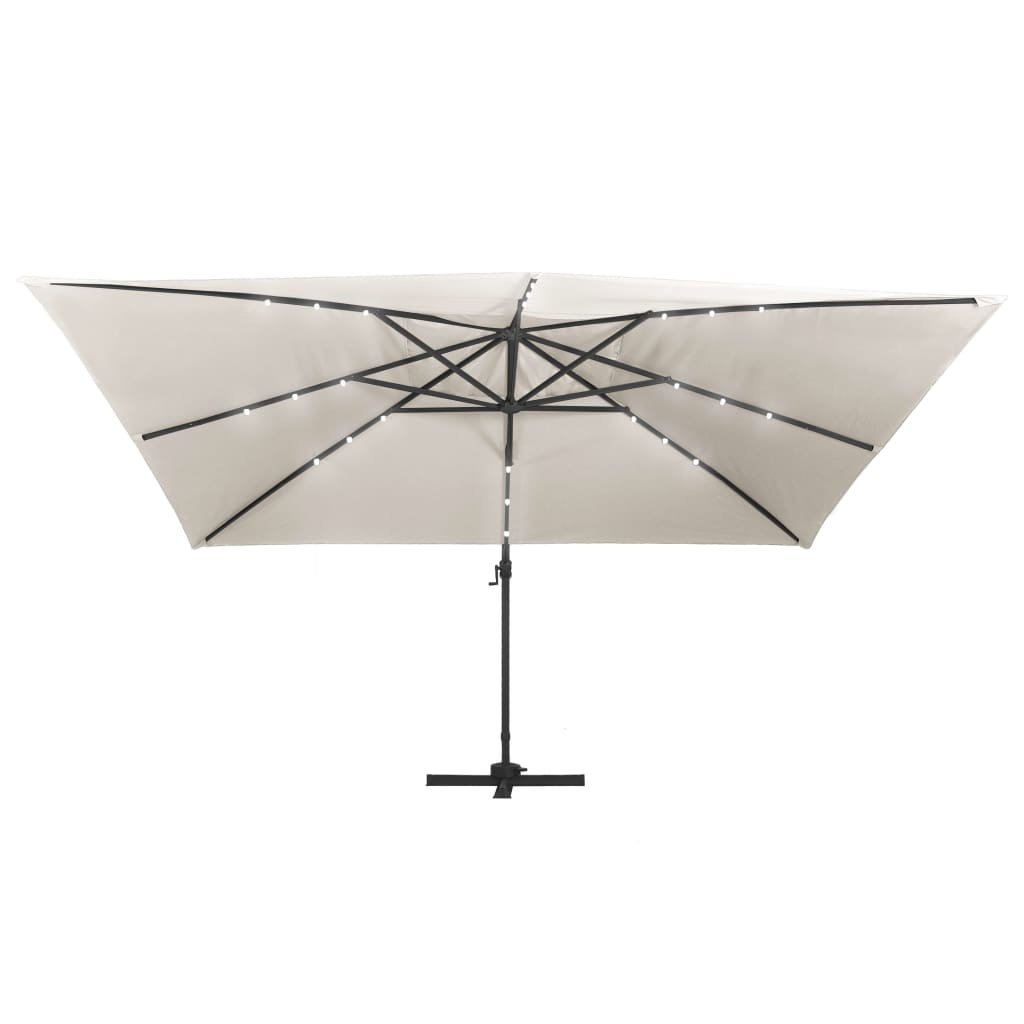 VidaXL Zweefparasol met LED en aluminium paal 400x300 cm zandkleurig