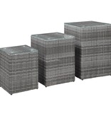 VidaXL 3-delige Bijzettafelset met glazen blad poly rattan grijs