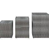 VidaXL 3-delige Bijzettafelset met glazen blad poly rattan grijs