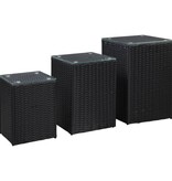 VidaXL 3-delige Bijzettafelset met glazen blad poly rattan zwart