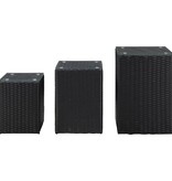 VidaXL 3-delige Bijzettafelset met glazen blad poly rattan zwart