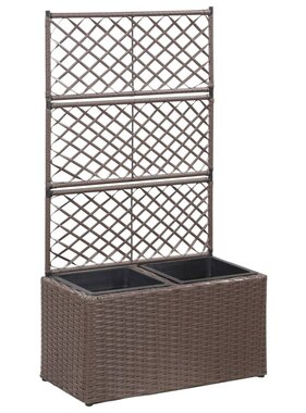 VidaXL Latwerkplantenbak verhoogd met potten 58x30x107 cm rattan bruin