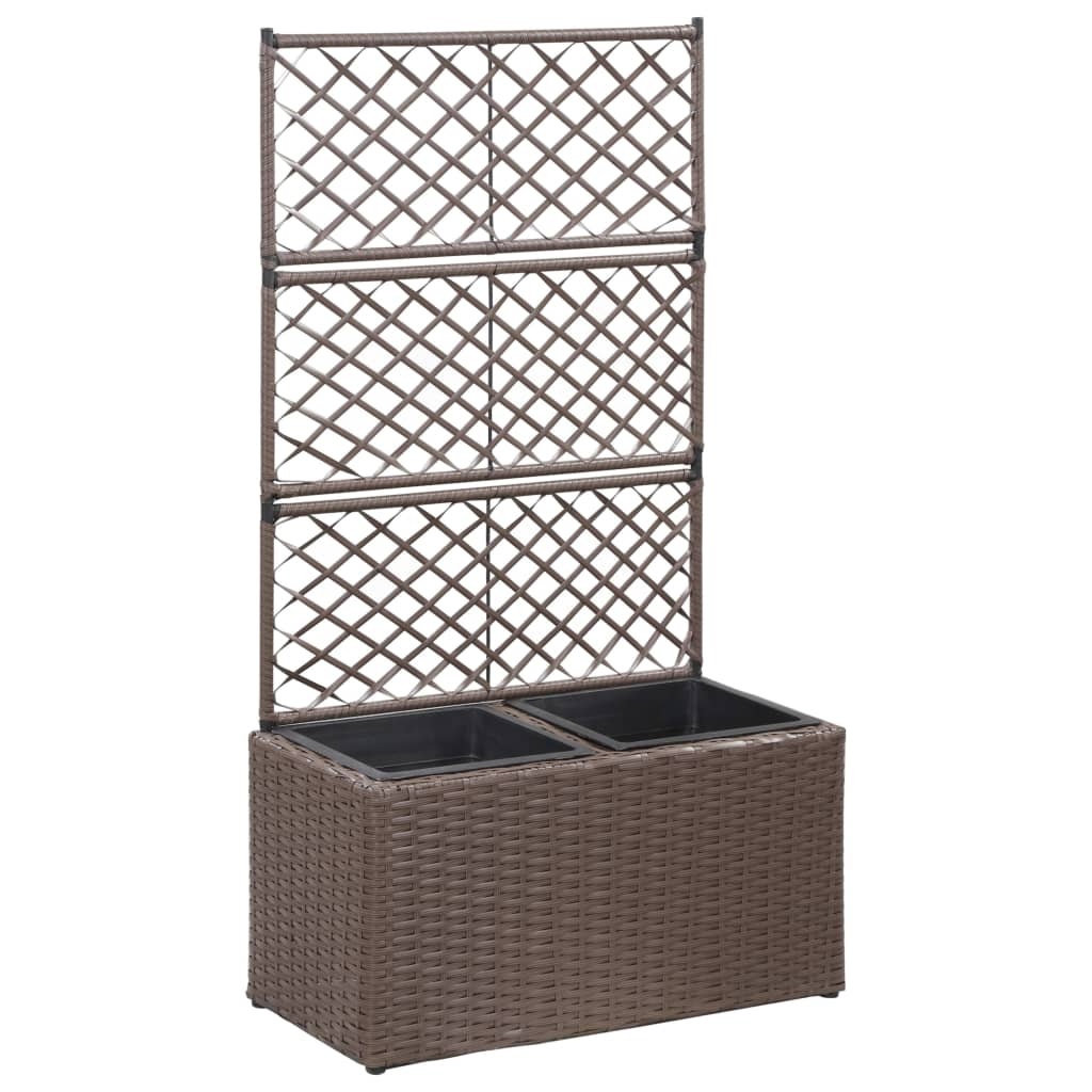 VidaXL Latwerkplantenbak verhoogd met potten 58x30x107 cm rattan bruin