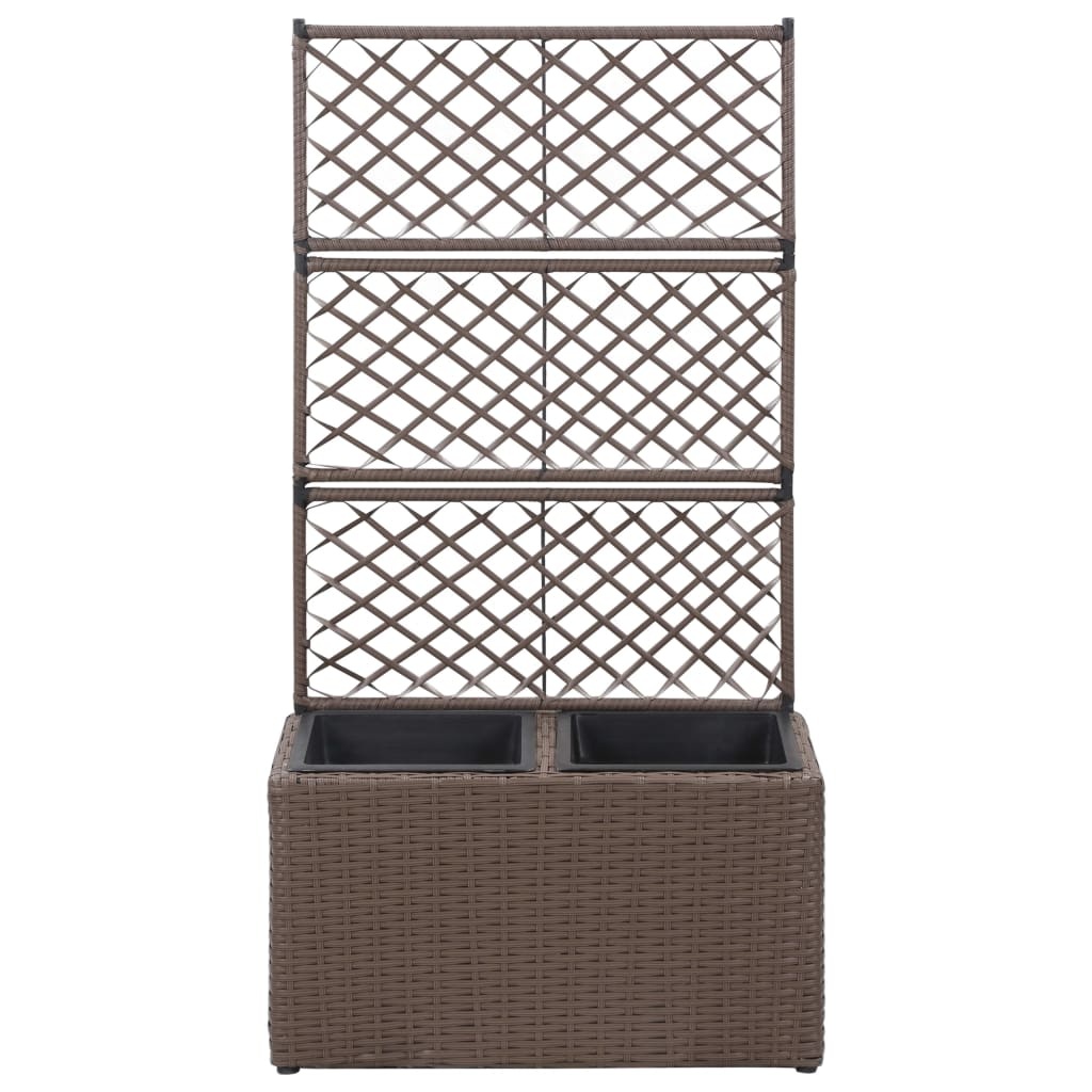 VidaXL Latwerkplantenbak verhoogd met potten 58x30x107 cm rattan bruin