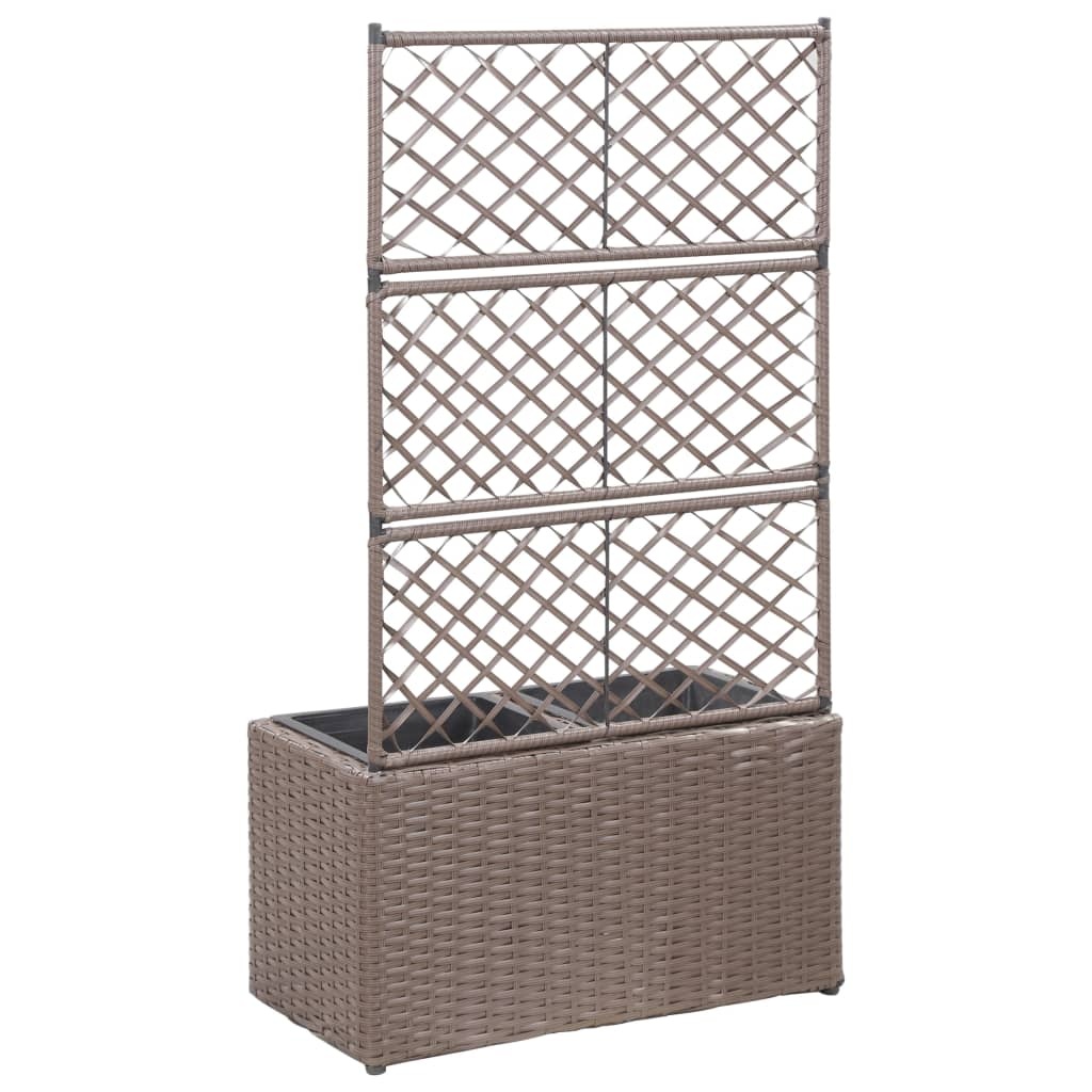 VidaXL Latwerkplantenbak verhoogd met potten 58x30x107 cm rattan bruin
