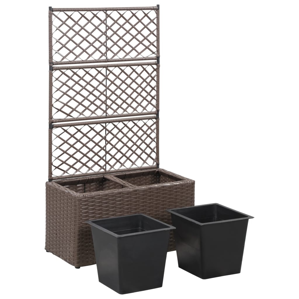 VidaXL Latwerkplantenbak verhoogd met potten 58x30x107 cm rattan bruin