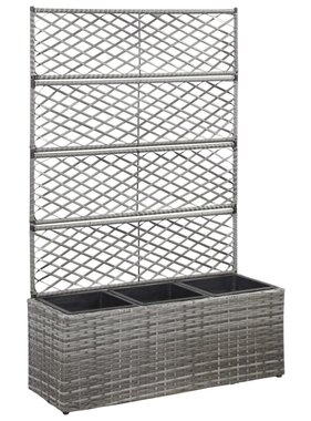 VidaXL Latwerkplantenbak verhoogd met potten 83x30x130 cm rattan grijs