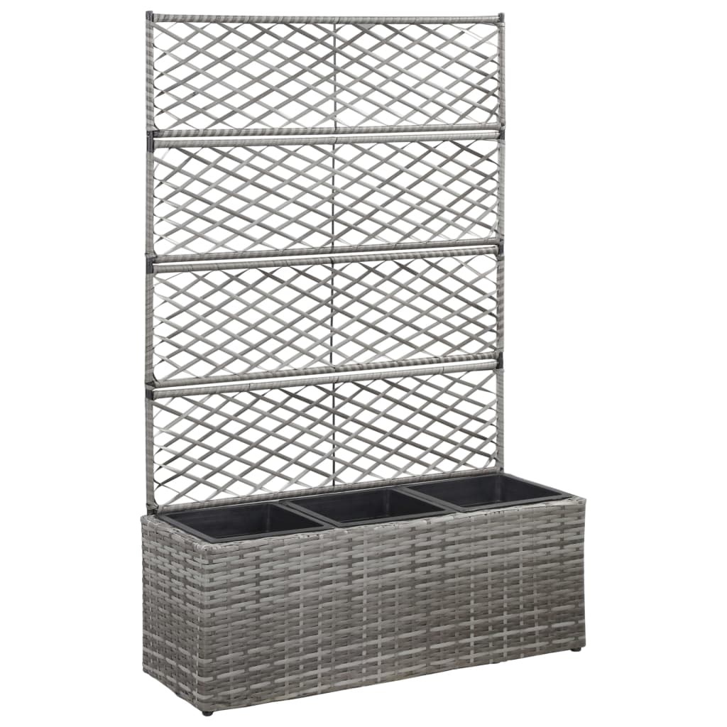 VidaXL Latwerkplantenbak verhoogd met potten 83x30x130 cm rattan grijs