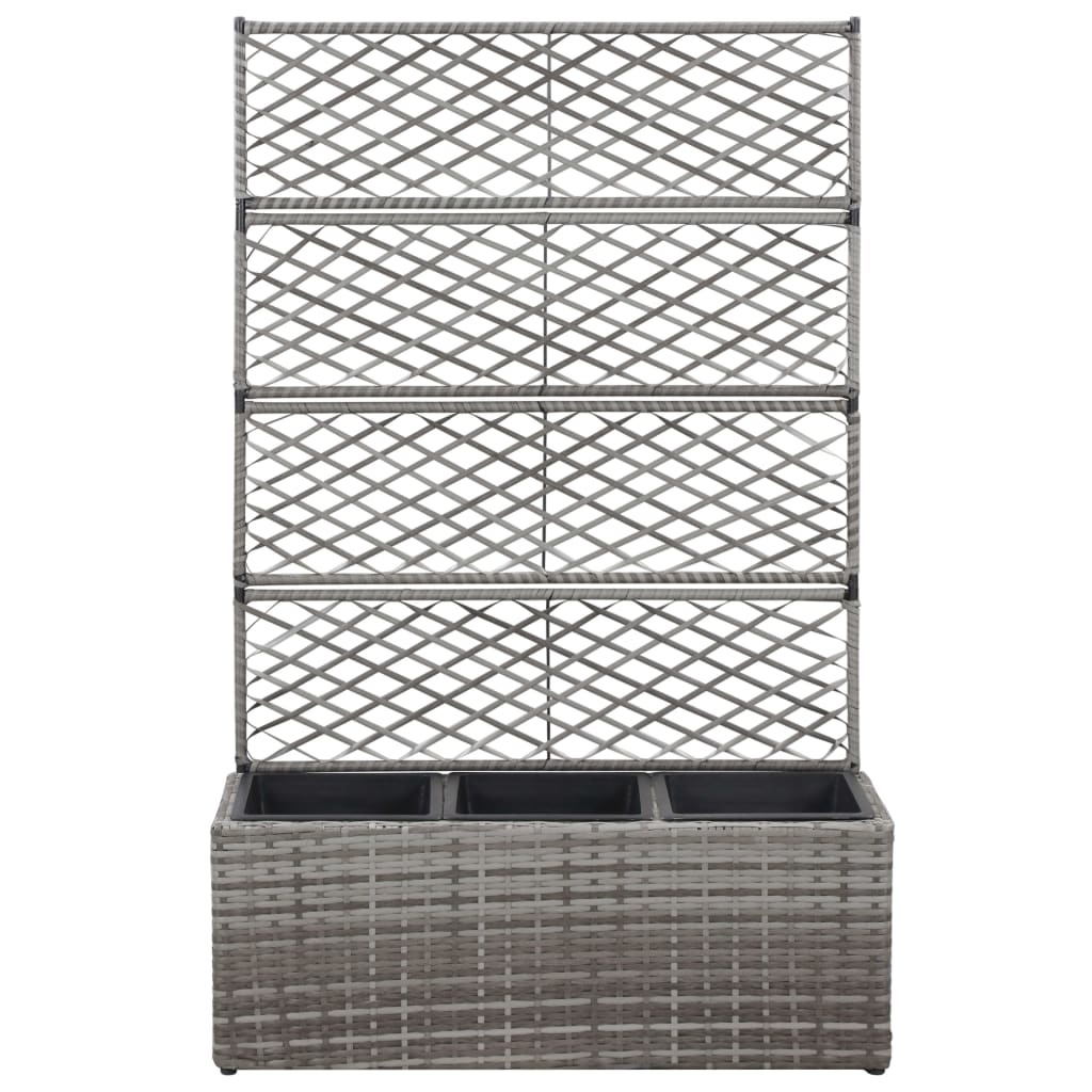 VidaXL Latwerkplantenbak verhoogd met potten 83x30x130 cm rattan grijs