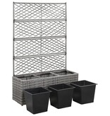 VidaXL Latwerkplantenbak verhoogd met potten 83x30x130 cm rattan grijs