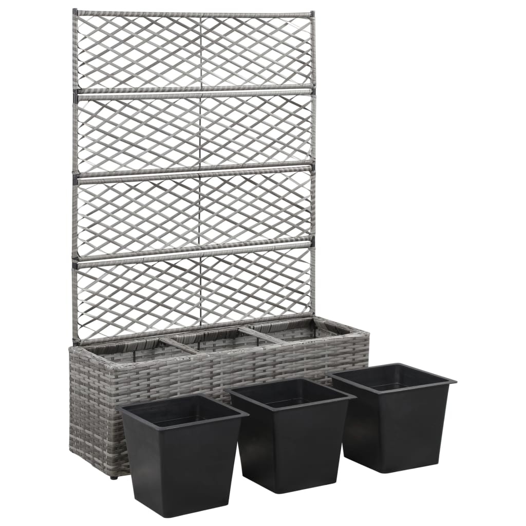 VidaXL Latwerkplantenbak verhoogd met potten 83x30x130 cm rattan grijs
