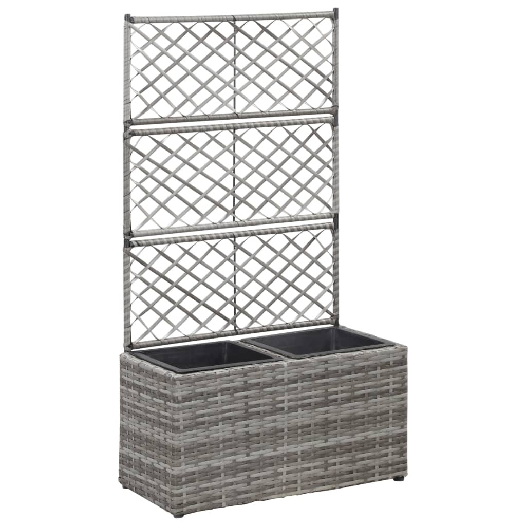 VidaXL Latwerkplantenbak verhoogd met potten 58x30x107 cm rattan grijs