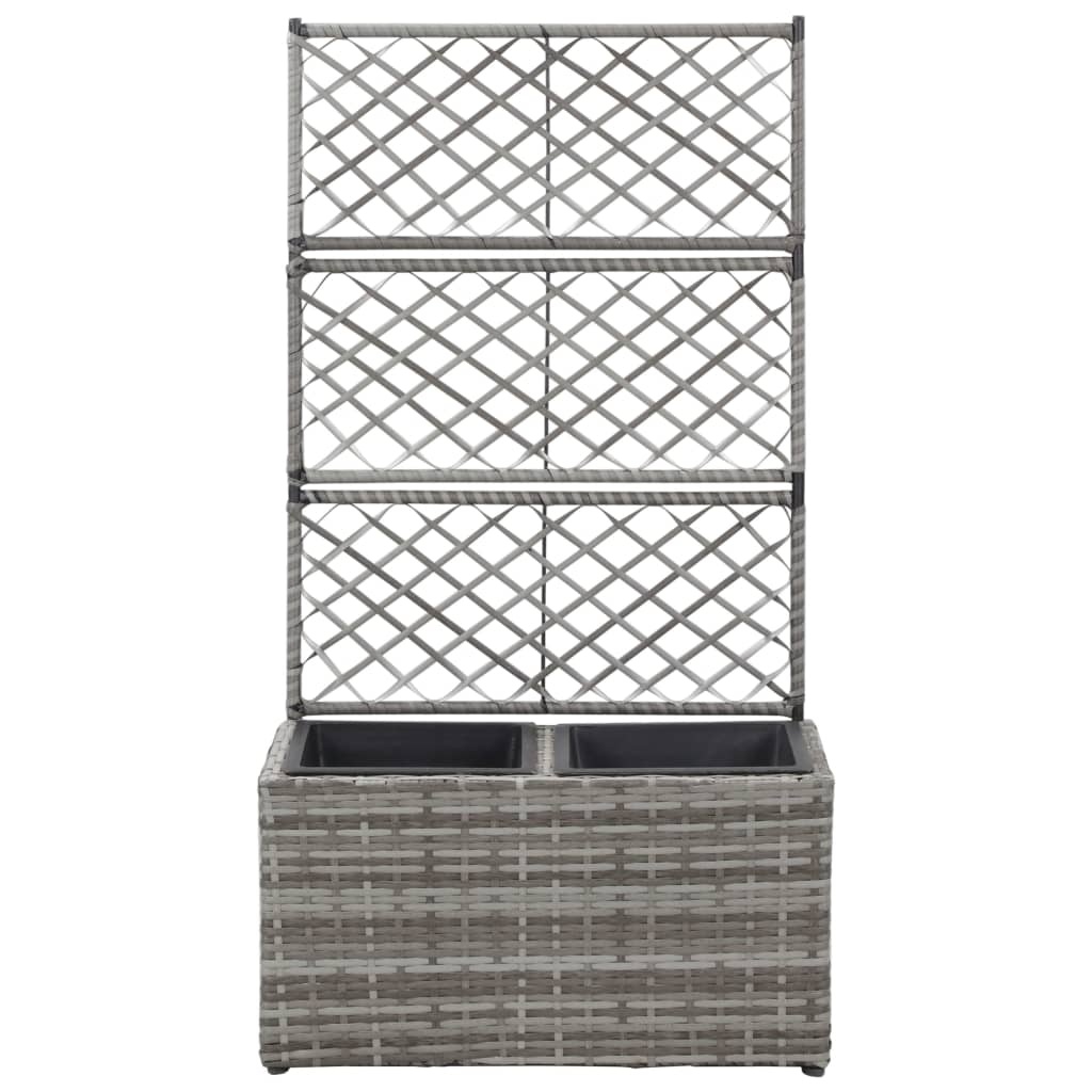 VidaXL Latwerkplantenbak verhoogd met potten 58x30x107 cm rattan grijs
