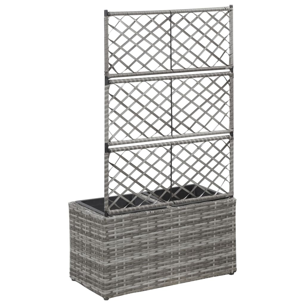 VidaXL Latwerkplantenbak verhoogd met potten 58x30x107 cm rattan grijs
