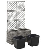VidaXL Latwerkplantenbak verhoogd met potten 58x30x107 cm rattan grijs