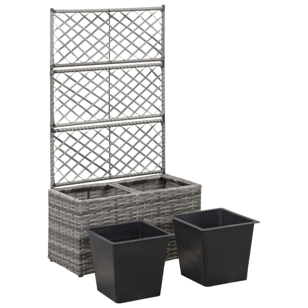 VidaXL Latwerkplantenbak verhoogd met potten 58x30x107 cm rattan grijs