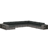 VidaXL 11-delige Loungeset met kussens poly rattan grijs