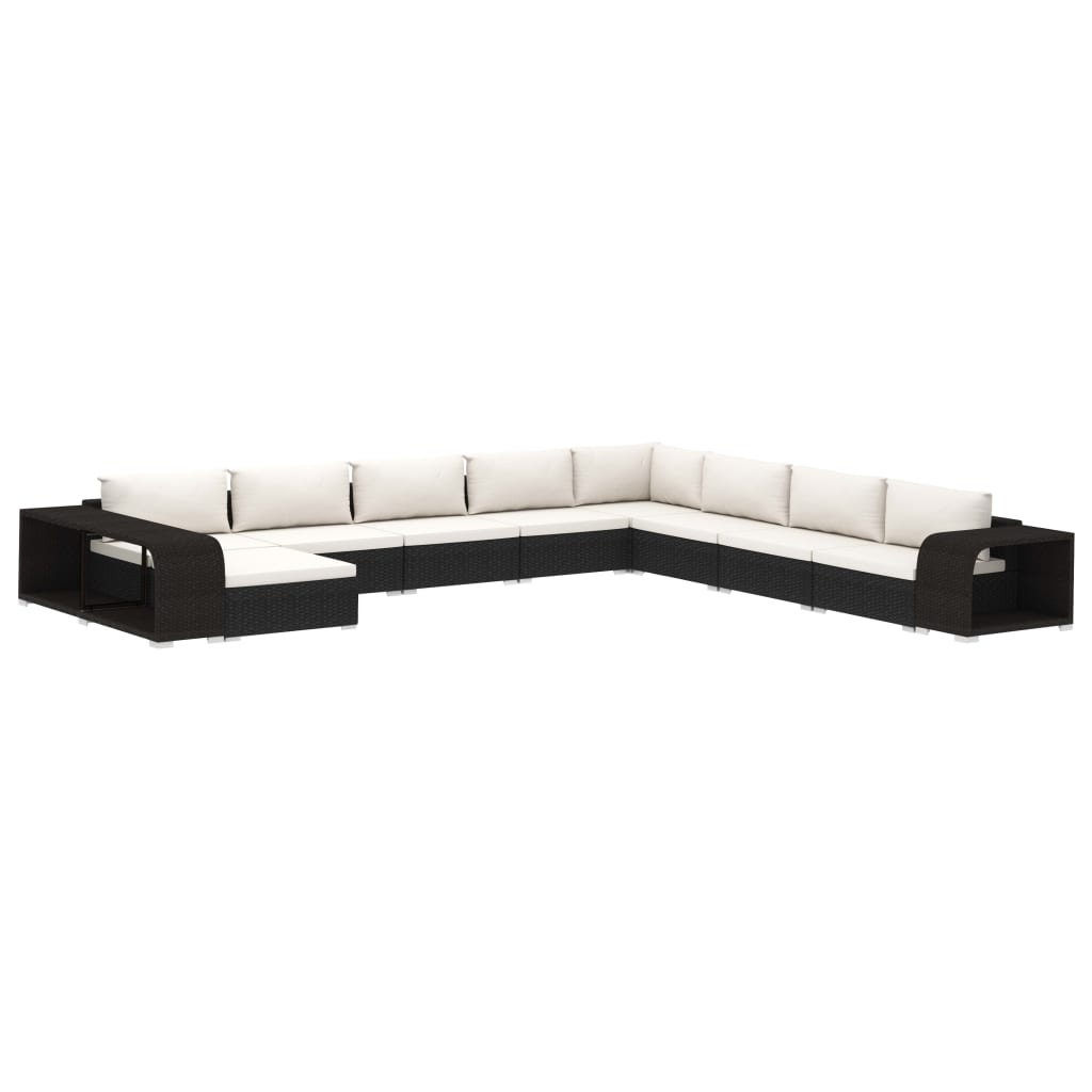 VidaXL 11-delige Loungeset met kussens poly rattan zwart