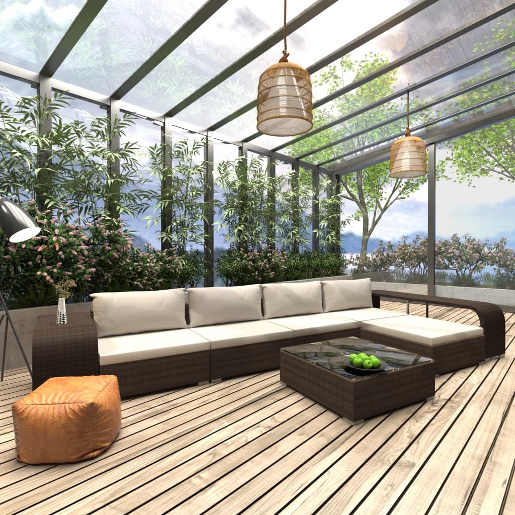 VidaXL 8-delige Loungeset met kussens poly rattan bruin