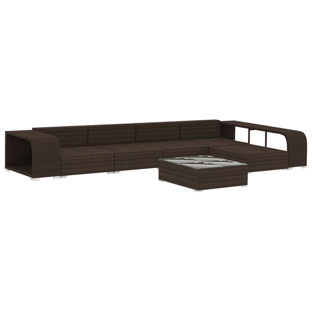 VidaXL 8-delige Loungeset met kussens poly rattan bruin