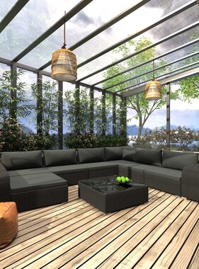 VidaXL 10-delige Loungeset met kussens poly rattan zwart