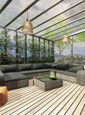 VidaXL 10-delige Loungeset met kussens poly rattan grijs