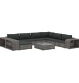VidaXL 10-delige Loungeset met kussens poly rattan grijs