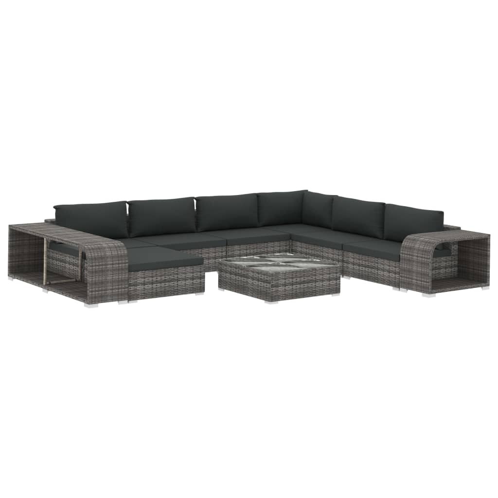 VidaXL 10-delige Loungeset met kussens poly rattan grijs