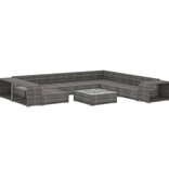 VidaXL 10-delige Loungeset met kussens poly rattan grijs