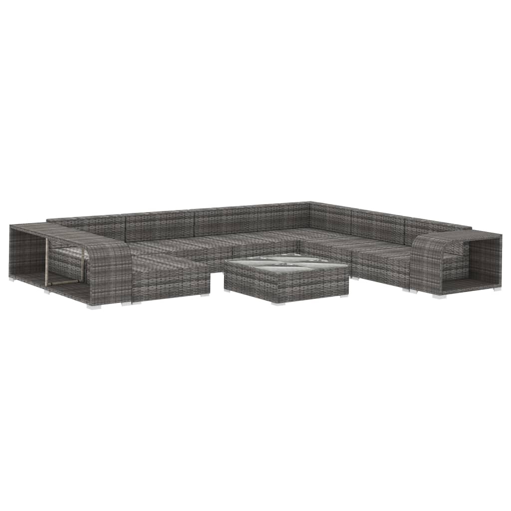 VidaXL 10-delige Loungeset met kussens poly rattan grijs