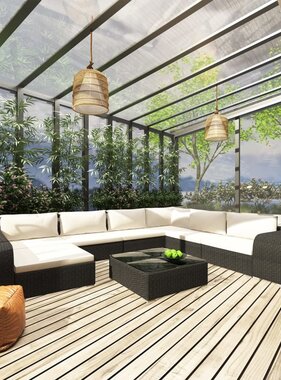VidaXL 10-delige Loungeset met kussens poly rattan zwart