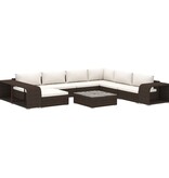 VidaXL 10-delige Loungeset met kussens poly rattan bruin
