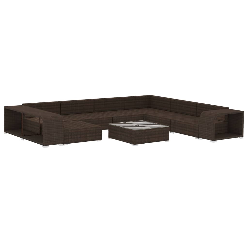 VidaXL 10-delige Loungeset met kussens poly rattan bruin