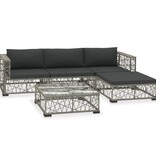 VidaXL 5-delige Loungeset met kussens poly rattan grijs