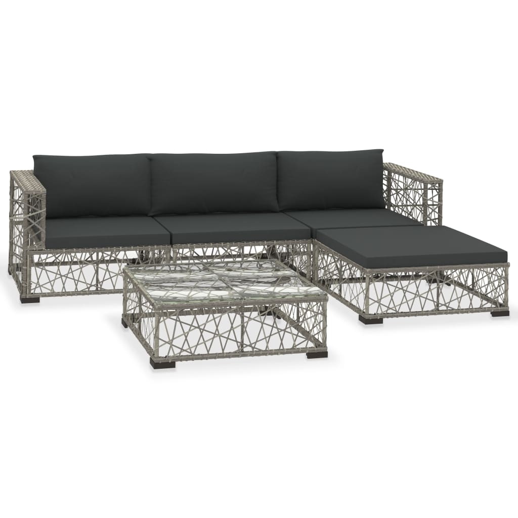 VidaXL 5-delige Loungeset met kussens poly rattan grijs