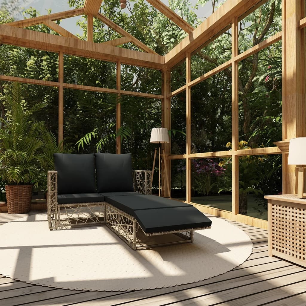 VidaXL 2-delige Loungeset met kussens poly rattan grijs
