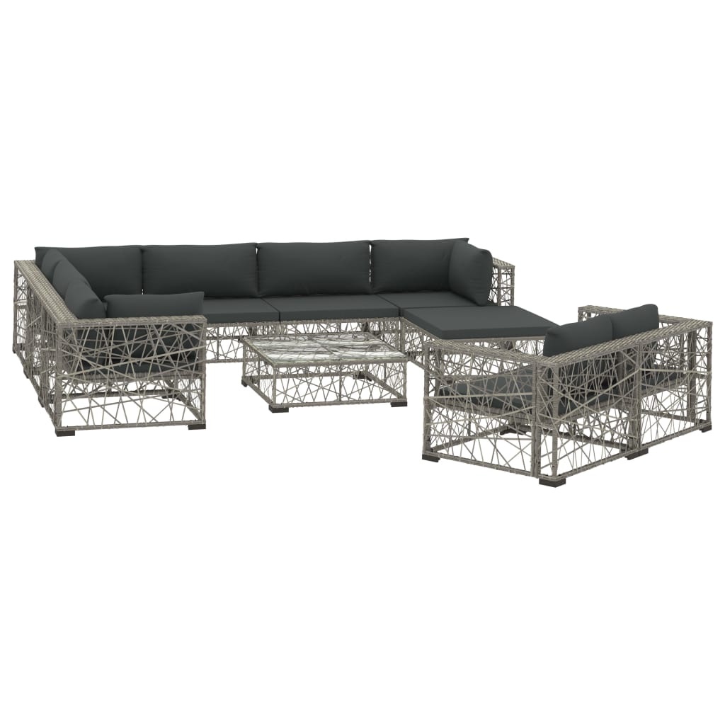 VidaXL 10-delige Loungeset met kussens poly rattan grijs