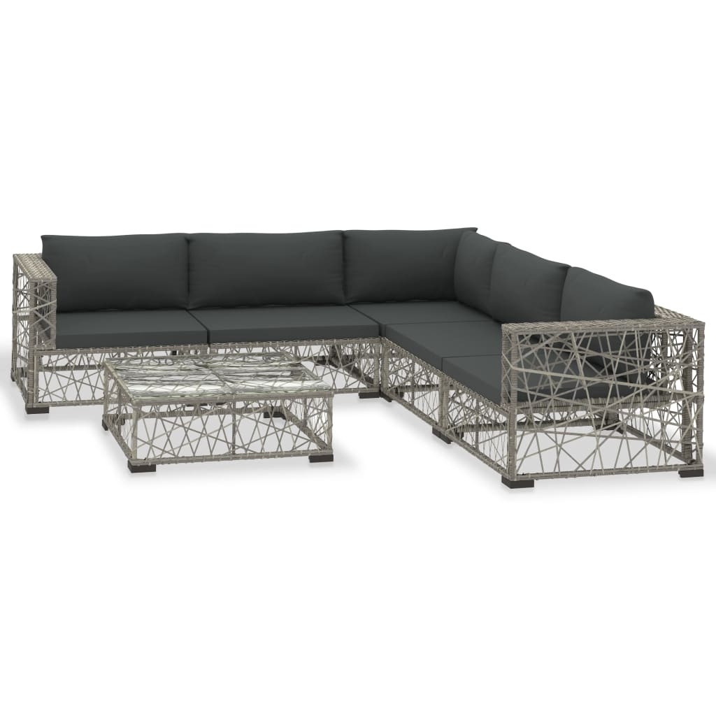 VidaXL 6-delige Loungeset met kussens poly rattan grijs