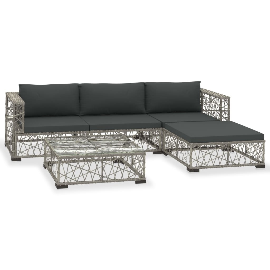 VidaXL 5-delige Loungeset met kussens poly rattan grijs
