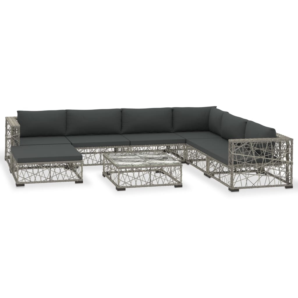 VidaXL 8-delige Loungeset met kussens poly rattan grijs