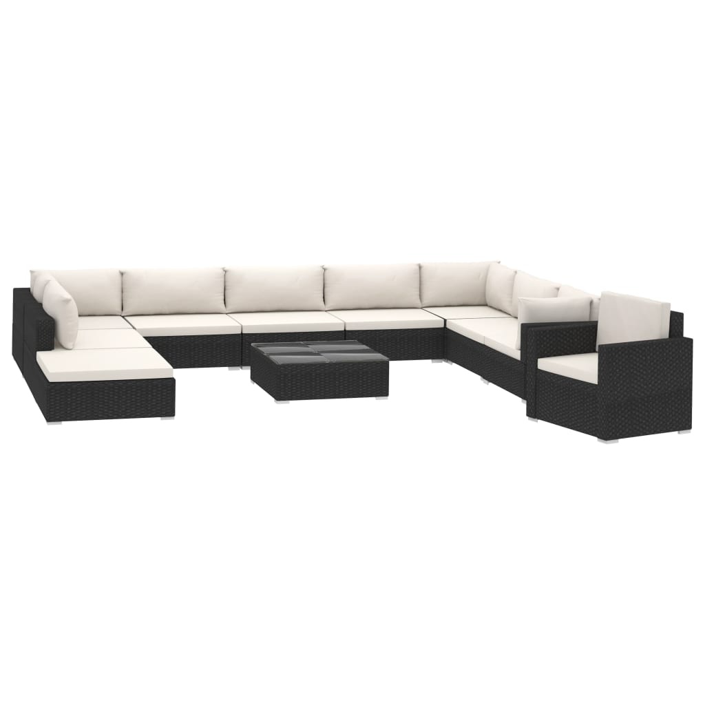 VidaXL 11-delige Loungeset met kussens poly rattan zwart