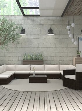 VidaXL 11-delige Loungeset met kussens poly rattan bruin