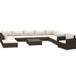 VidaXL 11-delige Loungeset met kussens poly rattan bruin